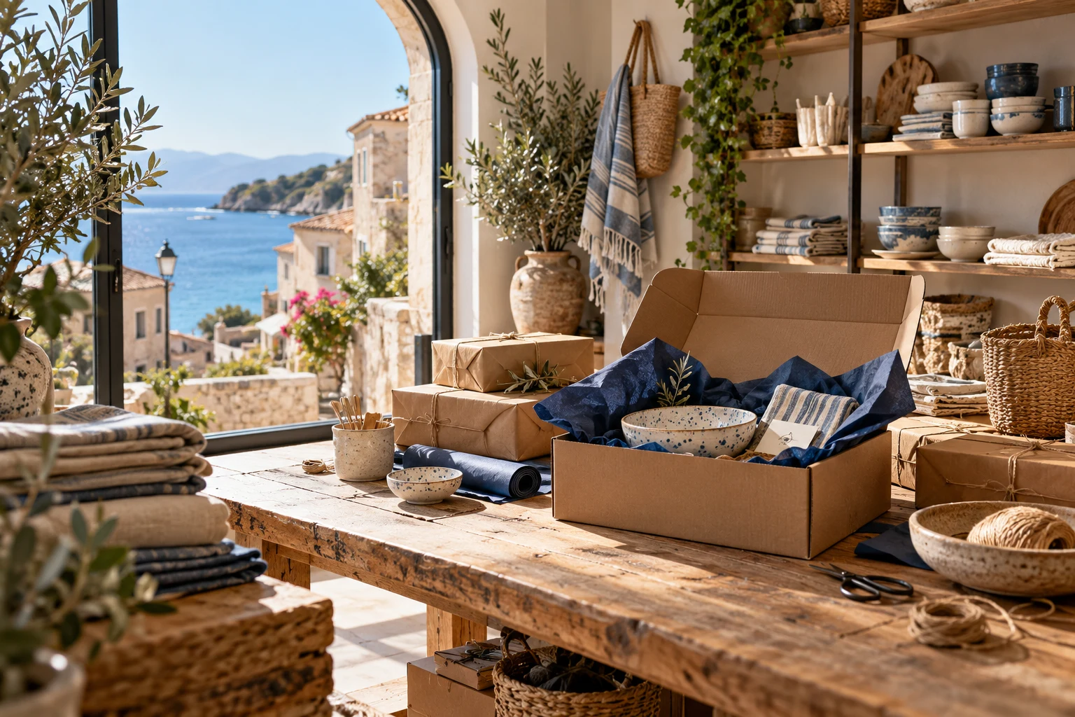 Kraft-wrapped online orders at an artisan homewares shop