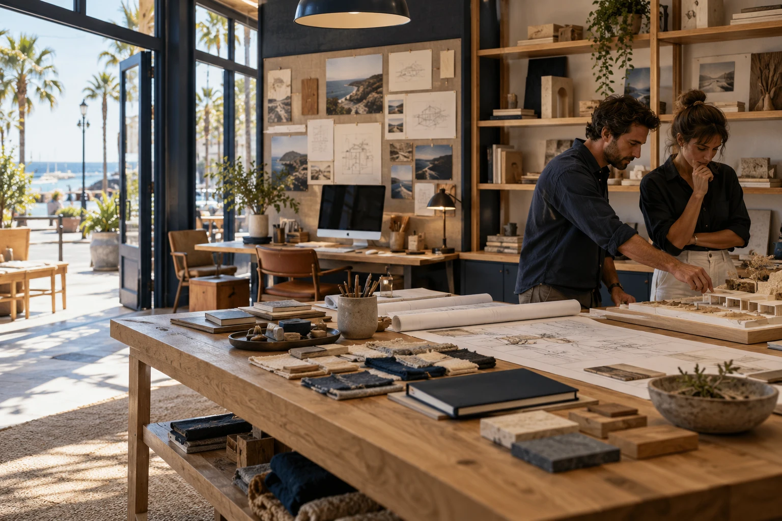 Collaborators planning a project in a design and fabrication studio